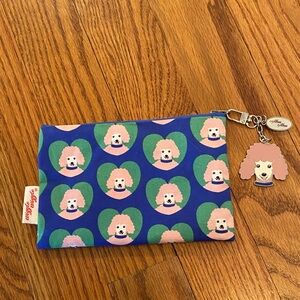 Wiggle Wiggle Poodle Print Blue Pouch with Keychain